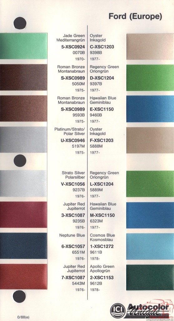 1972-1980 Ford Europe Paint Charts Autocolor